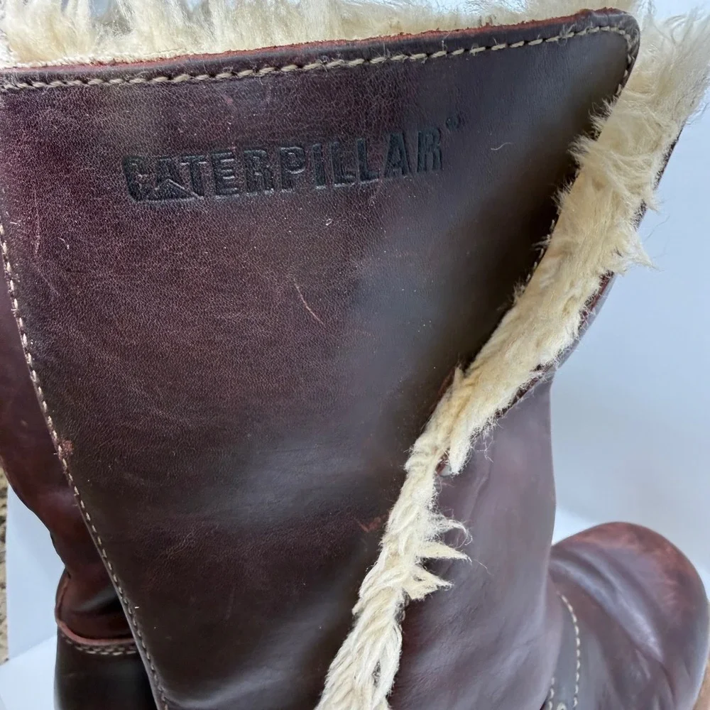 Caterpillar CAT 72433 Womens Brown Leather Faux Fur Lined Mid Calf Boots Size 9